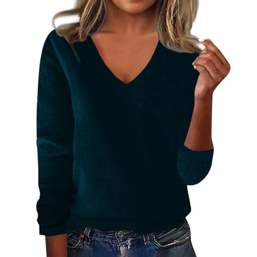 OIOLOYJM Fall Cashmere Sweaters for Women 2025 V Neck Long Sleeve Tops Knitted Pullovers Lightweight Merino Wool Sweater
