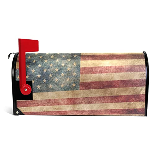 Naanle 4Th Of July Magnetic Mailbox Cover Retro American Flag Mailbox Wrap Post Letter Box Cover Home Garden Yard Decorative For Large Size 25.5”(L) X 20.8”(W) #TOP1