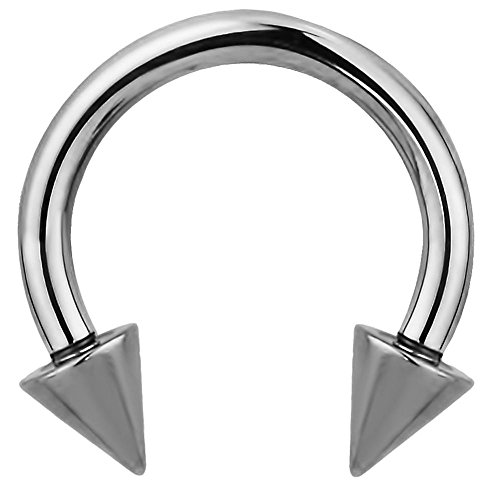 Forbidden Body Jewelry 14g 10 mm (3/8") Titanium Double Spike Horseshoe Body Piercing Ring, 4 mm Cones