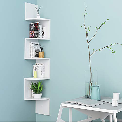 Turefans etagère d'angle, etagère, Etagere d Angle Murale, 20 * 20 * 123cm, 5 Couches, MDF de Niveau E1, Charge maximale 15KG (Blanc)