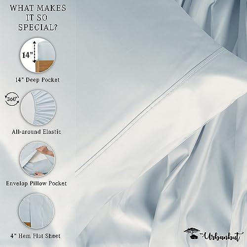 URBANHUT 800 Thread Count Egyptian Cotton Sheets Set Twin Size, Luxury Twin Size Bed Sheets, 4 Pc Bed Sheet Sets, Hotel Sheets Sateen Finish Fits 16" Deep Pocket - Light Blue