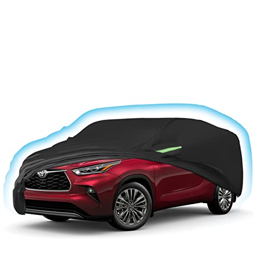 Car Cover for Toyota Highlander 2020-2022 2023, Waterproof All Weather for Automobiles, Windproof Snowproof Rain Hail Sun UV Protection Full Outdoor Indoor Exterior Car Covers, Black