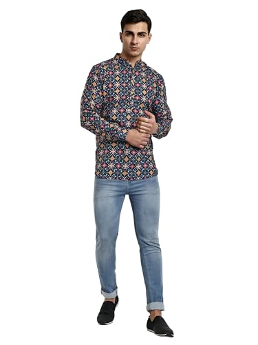 Image of Vardha Men's Cotton Printed Short Kurta with Comfortable Fit and Simple Style and Regular Look | Kurta for Men