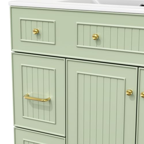 Mueble de lavabo de pie verde de 82 cm con cajones y patas de madera 7