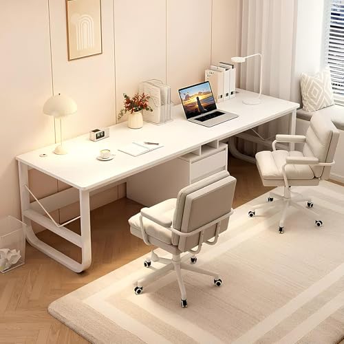 Scrivania extra lunga per 2 persone con cassetti, tavolo per computer per casa e ufficio, doppia postazione di lavoro per giochi e studio
