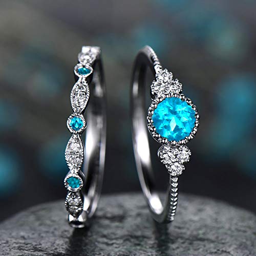 Clearance Rings,2018 Women Natural Gemstones Birthstone Bride Wedding Engagement Princess Rings Jewelry Gift (Blue, 6) #TOP3