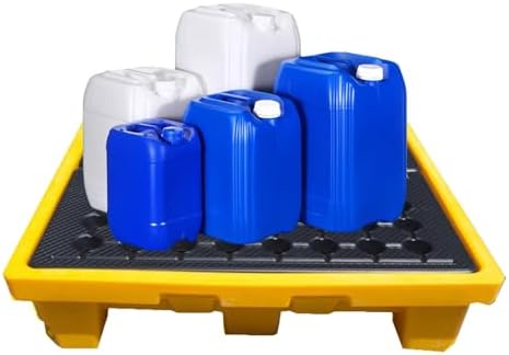 Modular Spill Containment Pallet with Drain and Forklift Pockets for Garage and Basement Storage,66x66x15cm,33x33x5.8cm