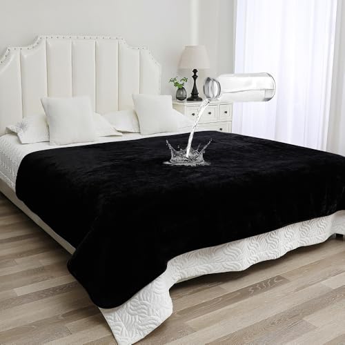 Yarelinza Waterproof Blanket for Couples Ideal for Couch & Bed Splash Proof Sherpa Throw Leakproof TPU Layer Stain Resistant Washable Bed Protector Black 80x60