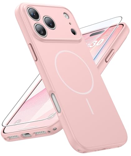 Image of FNTCASE for iPhone 17 Pro Case: [Compatible with Magsafe] Solid Matte 17 Pro Cases Pink with [Screen Protector] [Full Camera Protection] Military Grade Shockproof Protective Phone Cover, 6.3 inch