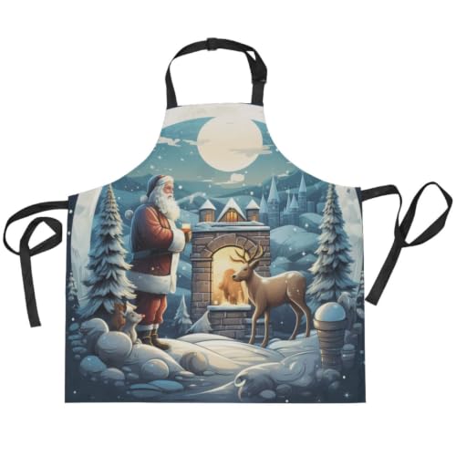 Tablier de cuisine Père Noël et cerf aux finitions soignées