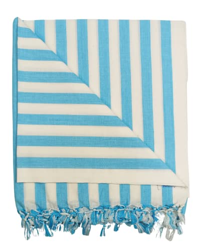 Image of Arvore Bunkaar Pure Handloom 100% Soft Desi Bamboo Viscose Soft Bhagalpuri Andi Chadar /Summer Blanket /Khes /Top Sheet /AC Blanket /Odhne wali Chadar (Turquoise, Striped, 1, Bhagalpuri Chadar)