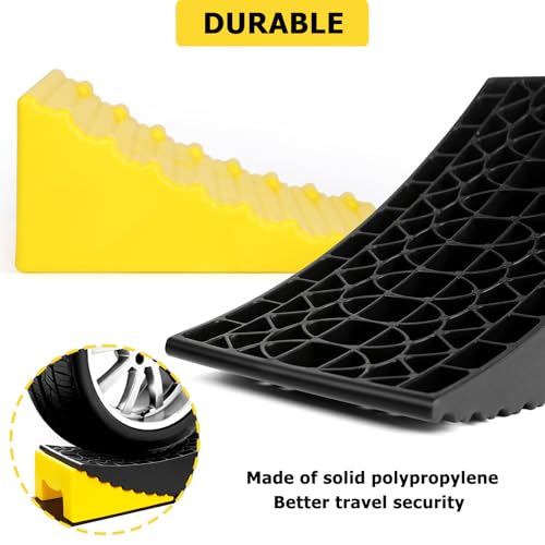 Kobanoica BLACK-YELLOW Rv Leveling Blocks,Camper Trailer Leveler 2 Packs,Includes Rv Curved Leveler Ramp,Wheel Chock,Rubber Mat And Carry Bag,Upgrade Rv Leveling System thumb #4