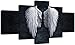 Produktbild Refosian 5 Panel Leinwanddruck - 5 Panels Engel Weiß Flügel Schwarz Muster Wandkunst Leinwanddrucke Poster Feder Bodenflügel Kreative Gemälde an der Wand Bild für Wohnzimmer Dekor 200X100Cm -