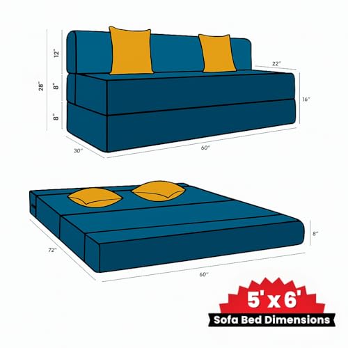 Image of CELLBELL Comfy Sofa Cum Bed 5x6 Feet | Foldable Dual Use Couch Bed with Soft Cushions, Washable Fabric Cover & Sturdy Frame | Space Saving Modern Design for Living Room, Bedroom & Guest Use (Teal)