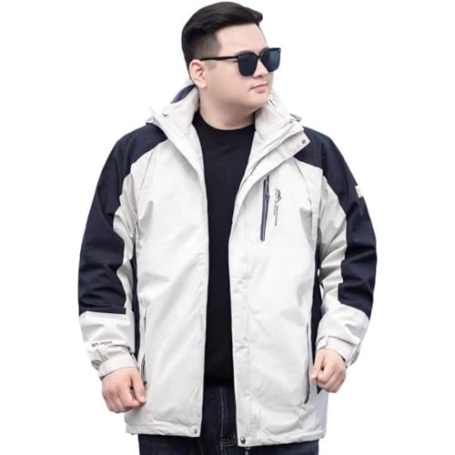 Veste de ski imperméable 3 en 1 pour homme grande taille 5XL blanc cassé