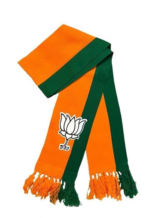 Arora Textile BJP Premium Unisex Cotton Scarf, Orange and Green, Lotus Embroidered Logo, Supporters Campaign Accessory || Bhartiya Janta Party Multi colour Muffler-image-29