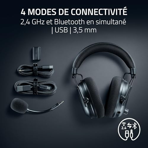 Razer BlackShark V3 Pro Casque ANC sans Fil pour ’Esport Annulation Active Haut parleurs 50mm Micro HyperClear Amovible Wireless 2 4 GHz & Bluetooth FPS PCMac | - vue 8