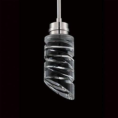 MOTINI 1-Light Cylinder Crystal Pendant Light in Silver Polished Nickel Finish LED Light Single Modern Ceiling Hanging Pendant Lighting Fixture for Kitchen Island Dining Room Bedroom