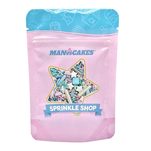 Image of Manvscakes Sprinkles- Edible Cake and Cupcake Sprinkles with Assorted Shapes and Sizes, Metallic Sprinkle Mix for Cookies, Ice Cream, Cake and Cupcake Decorating, 4 oz (Pink, Black, and Blue)