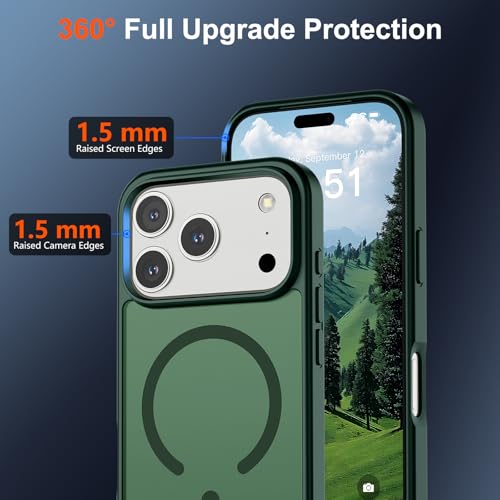 Image of SUPFINE Magnetic for iPhone 17 Pro Case (Compatible with MagSafe)(Military Grade Drop Protection) Translucent Matte Shockproof with Anti-Fingerprint Phone Cover,Forest Green