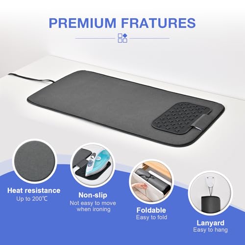 KINGRACK Ironing Mat, Iron Padding with Silicone Iron Rest for Steam on Tabletop or Bed, Heat Resistant, Portable, Quilting & Travel Blanket, Black - Image 7