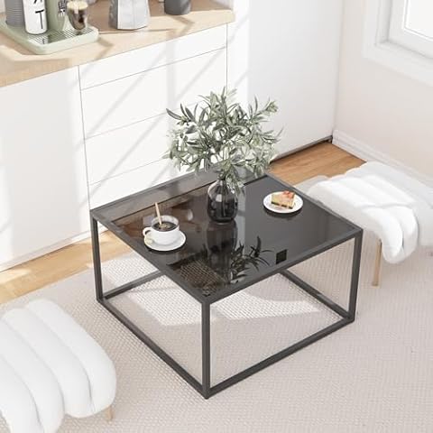 YMYNY Tempered Glass Coffee Table, Black Cover