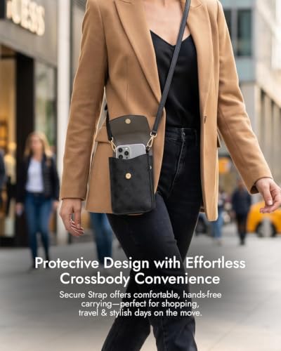 Image of CG MOBILE Guess Universal Wallet Crossbody Bag Official Licensed, Grained PU Leather with Classic Logo & Strap, Protective Smartphone Sling Pouch & Travel Shoulder Wallet Bag for Men & Women -Black