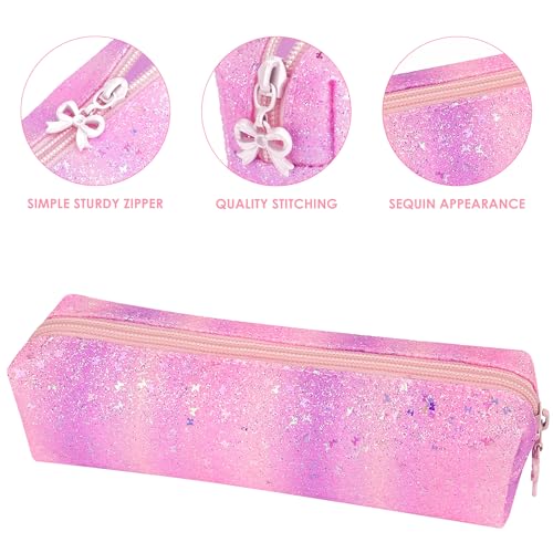 Image of Pencil Pouch Glitter, Pencil Case, Portable Pen Bag with Zipper, Storage Bag, Travel Accessories Bags, Makeup Brush Holder, for Study and Daily Work (Pink purple)