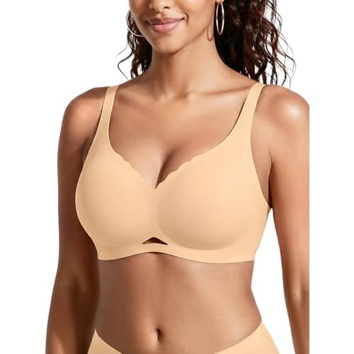 Wireless Jelly Bras for Women - S-2XL Scalloped Padded T-Shirt Bra | Seamless Comfort, Gel Strips Support, No Underwire, Support and Lift, Full Coverage, Buttery Soft, Comfortable Bralette S