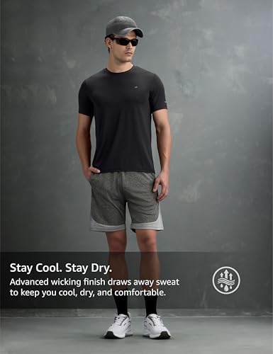 Image of Symbol Premium Men's Solid Regular Fit Sports Stretch T-Shirt | Round Neck | Raglan Sleeve | Moisture-Wicking | Activewear | Running | Gym | Plain (Available in Plus Sizes)