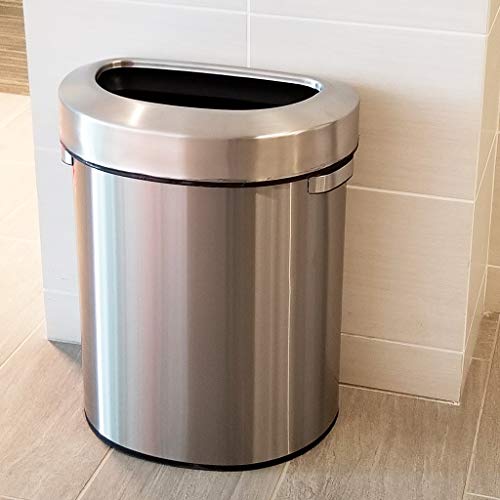 Image of iTouchless 18 Gallon Semi-Round Stainless Steel Open Top Trash Can and Recycle Bin, 68 Liter, Slim and Space-Saving Design for Home, Office, Kitchen, Restaurant, Restroom, Large Capacity