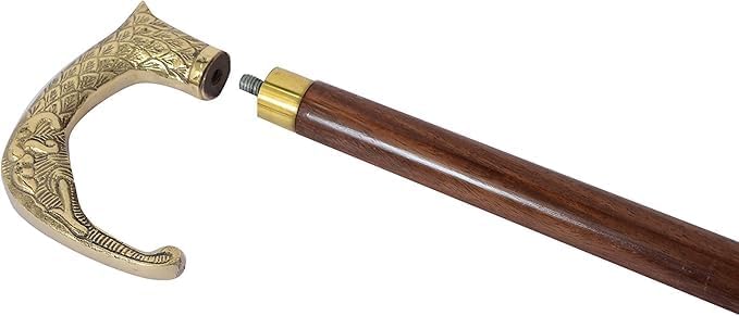 Elephant Head Walking Cane – 36 Inch Wooden Walking Stick with Brass Handle | Luxury Antique Designer Cane for Men & Women | Decorative Vintage Mobility Stick