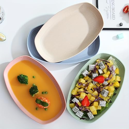 Image of Wheat Straw Eco Friendly Serving Plate for Sushi, Snack, Cake, Meat & Appetizer, Buffet, Party, Picky Eaters, Pasta, Noodles, Campers Dishwasher & Microwave Safe Tableware (Random, Pack of 2)