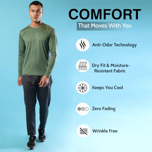 Image of CHKOKKO Gym T Shirts for Men Workout Solid Quick Dry Sports Men T-Shirts Breathable Lightweight Full Sleeve Regular Fit Round Neck Running Stylish Tshirt for man