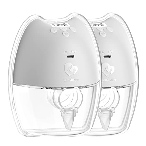 Image of Bellababy Wearable Breast Pump Hands Free,Low Noise and Pain Free,Long-Lasting Battery,4 Modes 9 Levels of Suction,Fewer Parts to Clean.(Gray-2PCS-24mm)