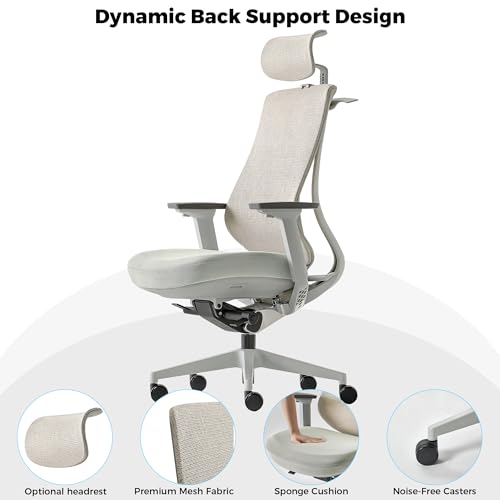 Image of EUREKA ERGONOMIC Lira Office Chair with Headrest, Ergonomic Desk Chair with 3D Armrests, Adjustable Seat Depth, Breathable Mesh Computer Chair with Lumbar Support for Home Office(Grey)