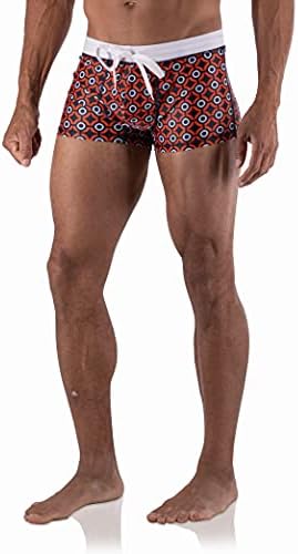 Project 5I – Men’s Swim Briefs – Poly-Spandex Performance Fabric Square Leg Swimwear Boxers for Men, Contoured Pouch, Compression Blend - Retro Orange - Large
