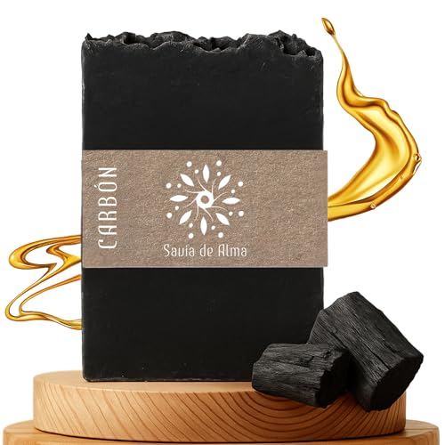 Jabón de Carbón Activado Artesanal y Vegano – Jabón en Barra Natural, Facial, de Manos y Cuerpo | Detox, y Biodegradable | Hecho en España con Ingredientes Naturales | 100 g (1, Carbón Activado)