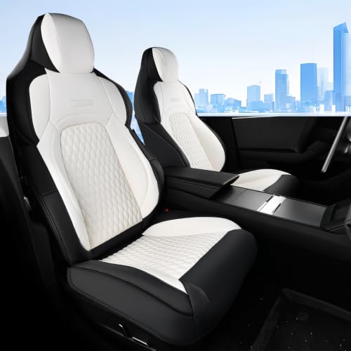 Image of Coverado Front Seat Covers for Tesla Model 3, New Car Seat Covers, Front 2PCS Leatherette Car Seat Cover Seat Protector Custom for Tesla Model 3 2024-2025 New Blackwhite