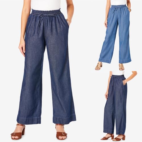 utcoco Womens Stretchy High Waisted Jeans Casual Loose Fit Drawstring Wide Leg Denim Pants Trousers with Pockets2