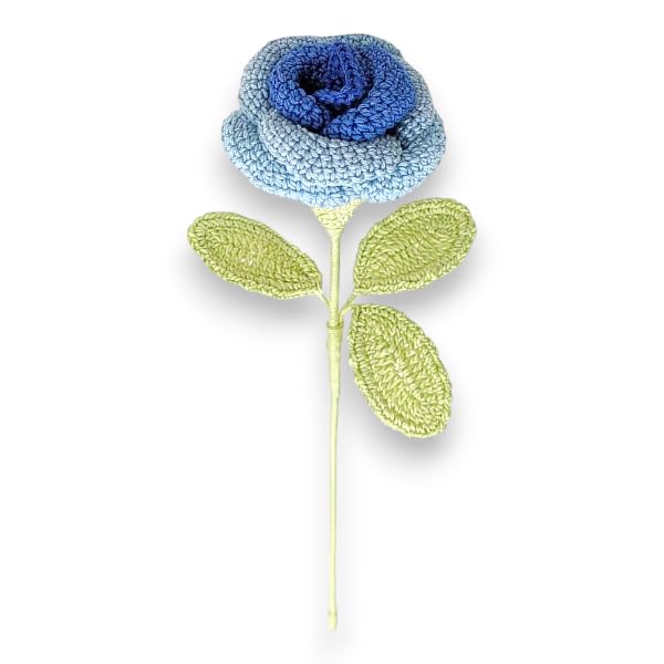 Happy Threads| Shaded Roses, (Blue) Eco-Friendly Handcrafted Single Stem Crocheted Flowers - Child-Safe, Lead-Free, Sustainable Decor & Gift Solution