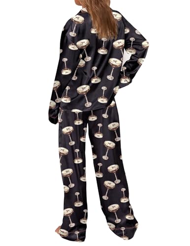 Women Silk Satin pajamas Set 2 Piece Espresso Martini Pajama Long Sleeve Funny Cocktail Pj Button Down Casual Loungewear3