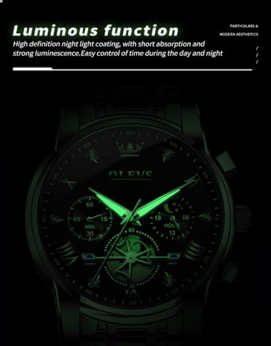Image of OLEVS Mens Watches Luxury Diamond Calendar Stainless Steel Male Watches Business Dress Waterproof Luminous Fashion Watch for Men