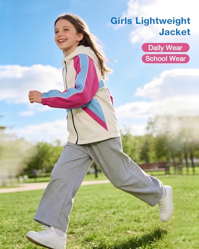 Image of Rolanko Girls Windbreaker Jacket Lightweight Water Resistant Hooded Outwear Jacket for Kids Boys Outdoor Hiking School Travel