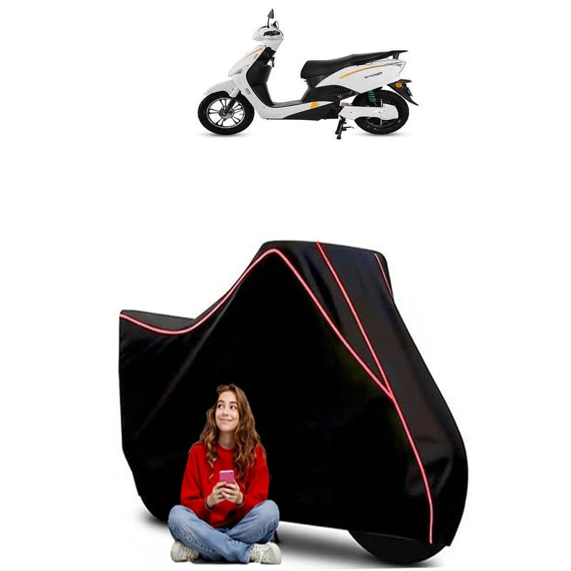 Image of Optima Plus BS6 Scooty Bike Cover Water Resistant Outdoor Use Universal Fit Scooters Motorcycles Heavy Duty UV Protection Dust Rain Scratch Resistant Elastic Bottom Black Blue Piping