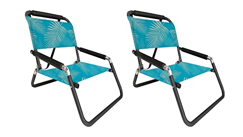 Image of Neso Beach Chairs - Lightweight, Portable and Foldable Recliner Beach Chairs for Park, Camping and Outdoor Adventures - with Slip Pockets and Shoulder Strap - 2 Pack - Aqua Fronds - XL