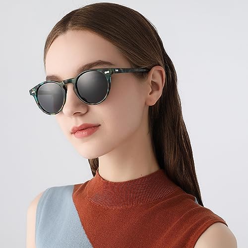 CARFIA Vintage Round Polarized Sunglasses for Women Acetate Frame UV400 Protection Lenses Hand-Crafted Eyewear Flowers