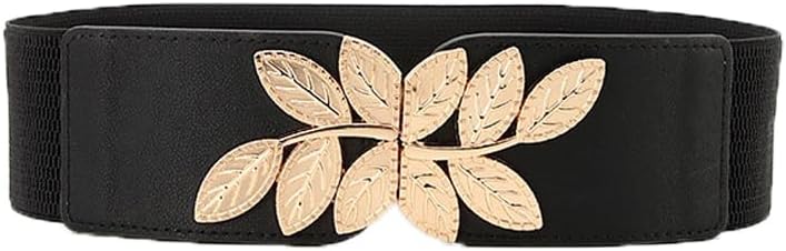 Women's Stretchy Elastic Waist Belt for Dresses, Vintage Wide Leaf Print Design
