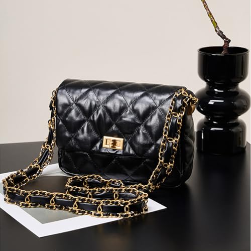 Vintage Quilted Fold Over Crossbody Bag Chain Strap Fashion Buckle Shoulder Purse Belt Bag for Women2