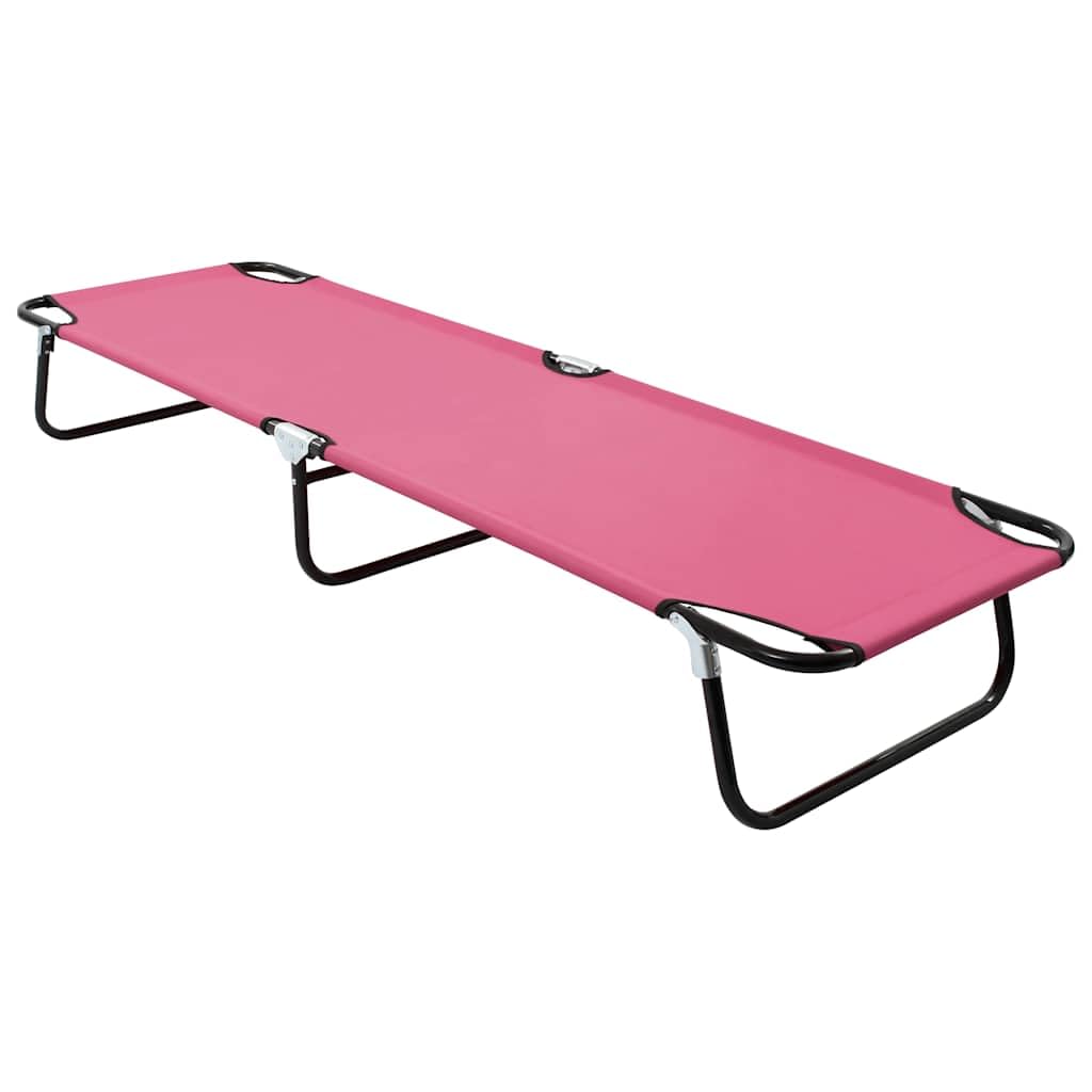 Składany leżak stalowy, różowy, składany, z 3 nogami, 190 x 58 x 28 cm, 120 kg, odporna na warunki atmosferyczne tkanina poliestrowa 600D, ergonomicznie regulowana, do ogrodu, na balkon